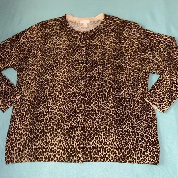 CHARTER CLUB button up cardigan leopard print long sleeves sweater NEW size 3X - Picture 1 of 10